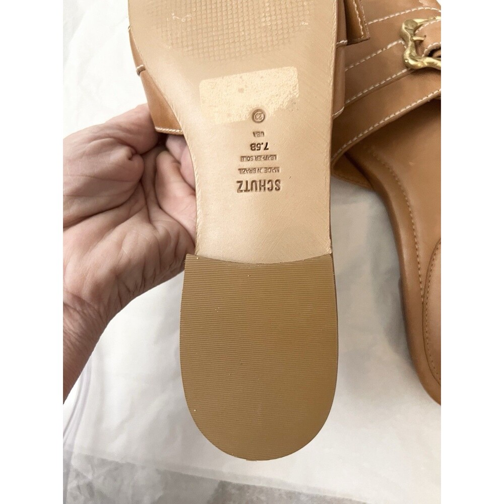 Schutz Wavy Sandals Size 7.5 $155 Brown Leather Flats Buckle Slides Casual Shoes - Picture 5 of 8